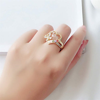 Love Mom Hollow Heart Rhinestone Ring (photo 2)