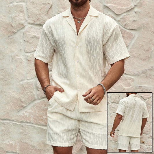 Men's Lapel Short-Sleeve Shirt and Shorts Set