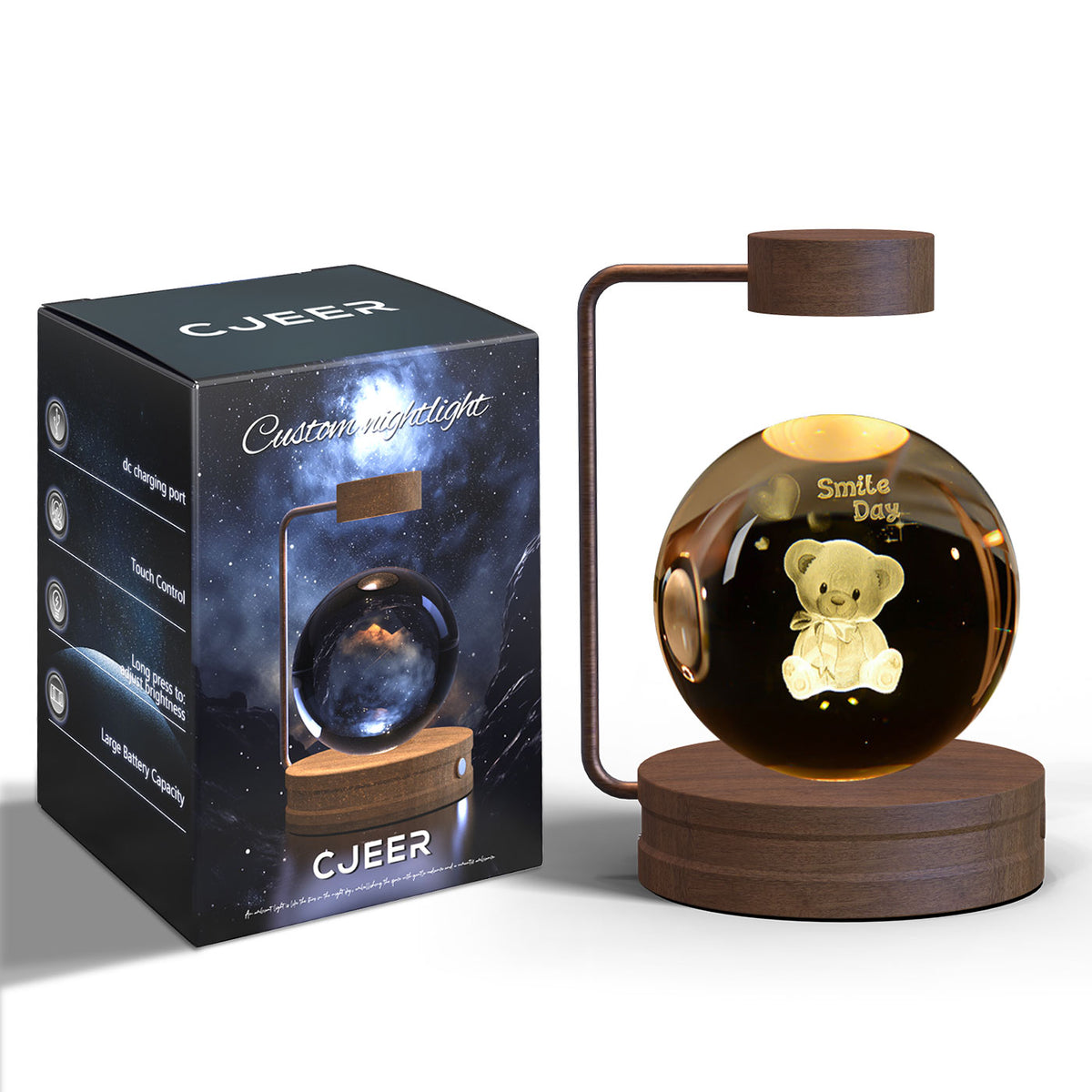 3D Engraved Crystal Ball Night Light with Wooden Base, USB (photo 61)