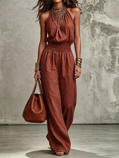 Women's Sleeveless Halter Backless Wide-Leg Jumpsuit (photo 10)