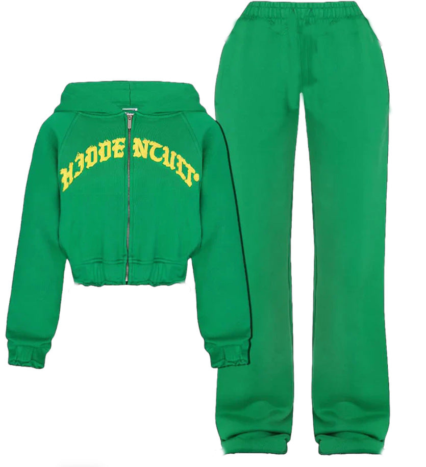Women's Zip-Up Hooded Crop Sweatshirt and Drawstring Pants Set (photo 4)