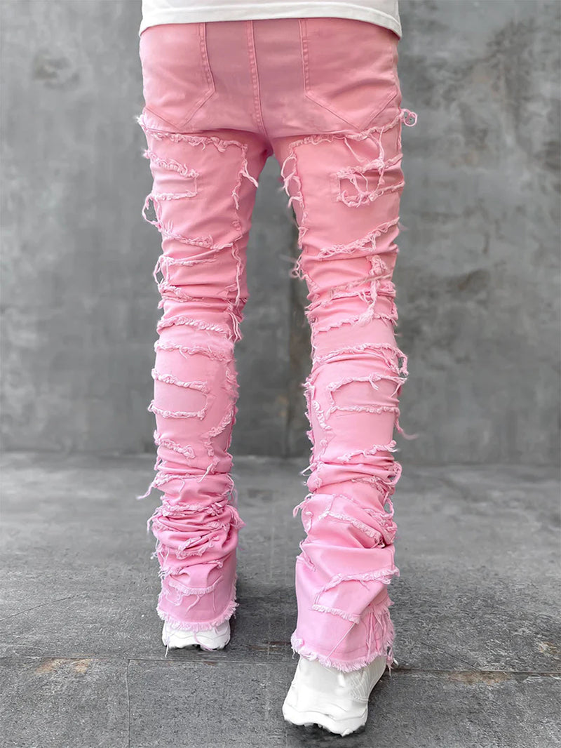 Men's Fringed Ripped Stacked Skinny Jeans (photo 5)
