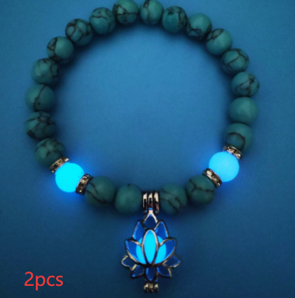 Glow-in-the-Dark Lotus Charm Beaded Bracelet – A, 2-Pack