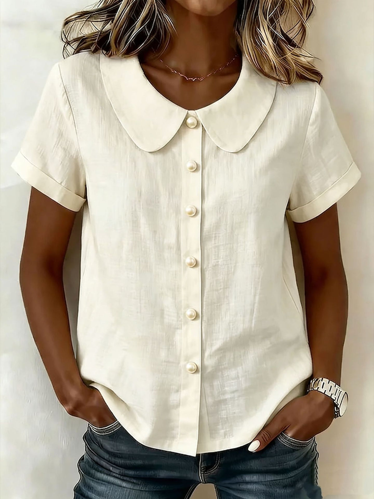 Women's Short-Sleeve Loose Casual Shirt (photo 9)