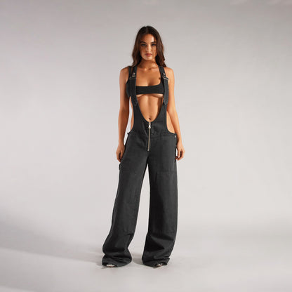 Women's Zip Denim Overalls with Pockets (photo 12)