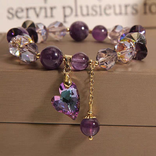 Purple Heart Crystal Pendant Bracelet