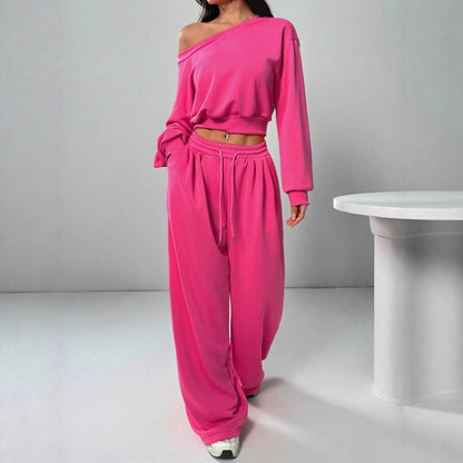 Women's One-Shoulder Sweatshirt and Tie-Waist Trousers Set (photo 5)