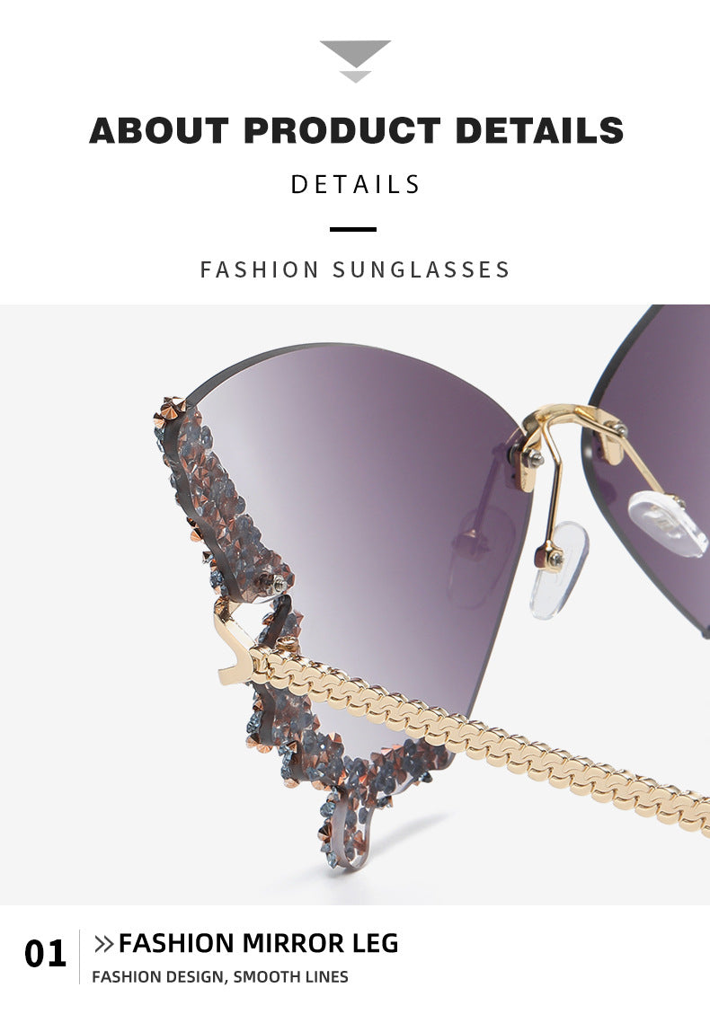 Women's Rimless Butterfly Rhinestone Sunglasses (photo 12)