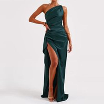 Women's One-Shoulder Satin Dress with Slit (photo 18)