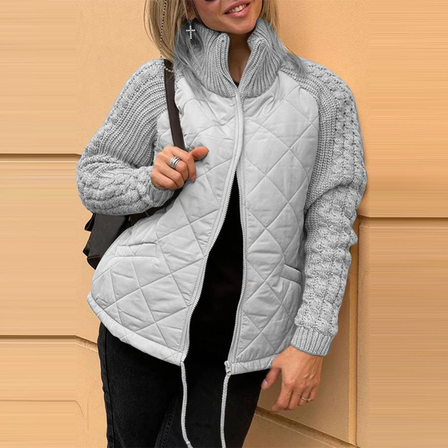 Women's Padded Stand-Collar Zip Jacket with Knit Panels (photo 10)