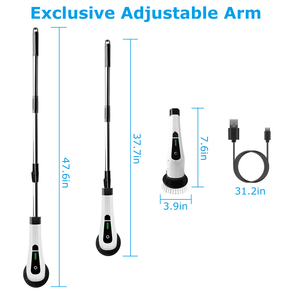 Cordless Electric Spin Scrubber with 8 Brush Heads and Extension Arm (photo 4)