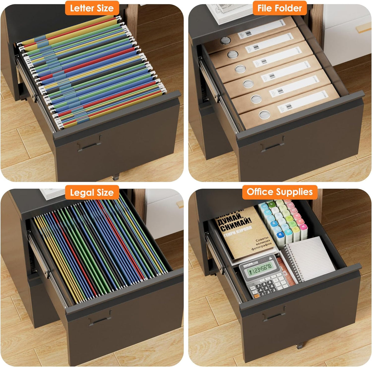 2-Drawer Metal Mobile File Cabinet with Lock (photo 4)
