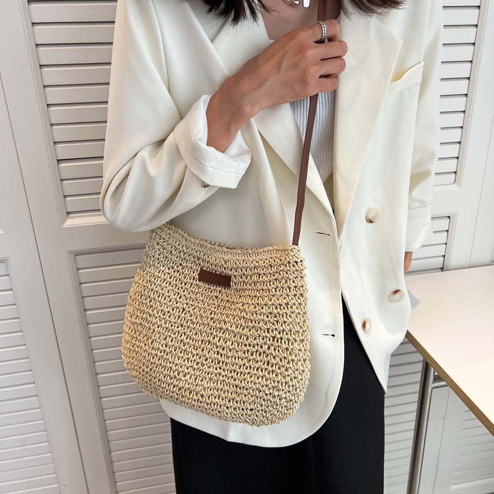 Woven Straw Tote Bag with Zipper (photo 3)