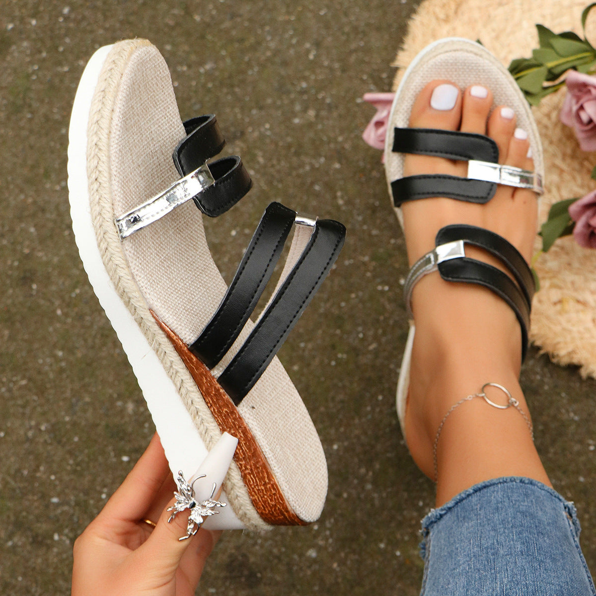 Women's Colorblock Strap Wedge Slide Sandals (photo 6)