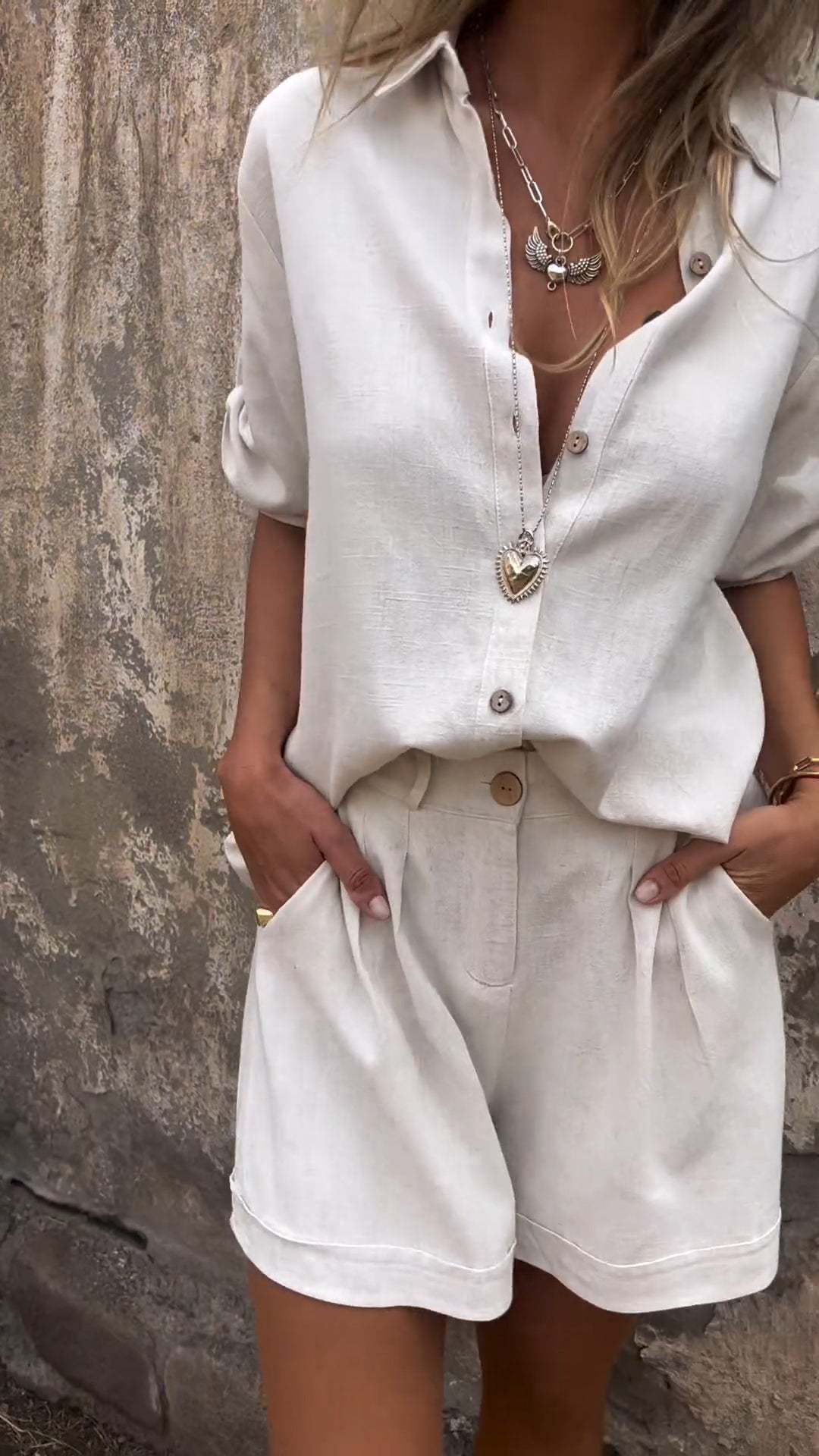 Women's Short-Sleeve Lapel Shirt and Shorts Set (photo 10)