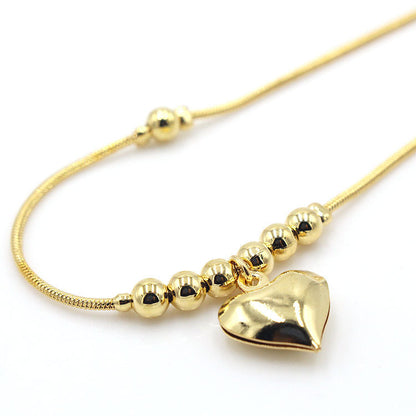Gold-Tone Heart Pendant Beaded Anklet (photo 4)