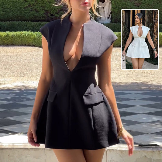 Women's Deep V-Neck Sleeveless A-Line Mini Dress