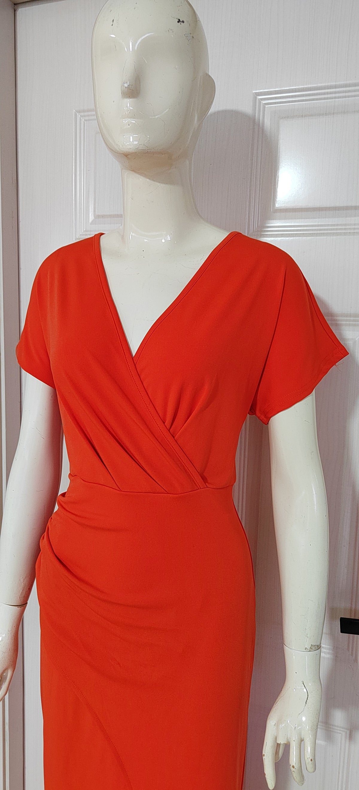 Women's Slim-Fit Short-Sleeve V-Neck Dress with Slit (photo 28)
