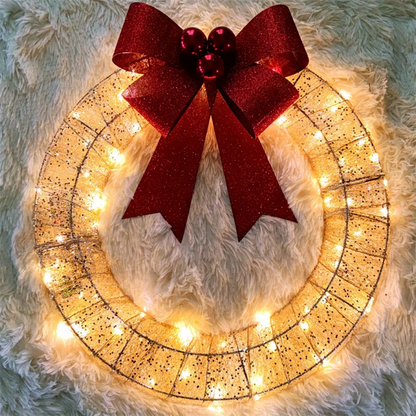 Battery LED Tinsel Christmas Wreath with Bow, 50 cm (photo 3)
