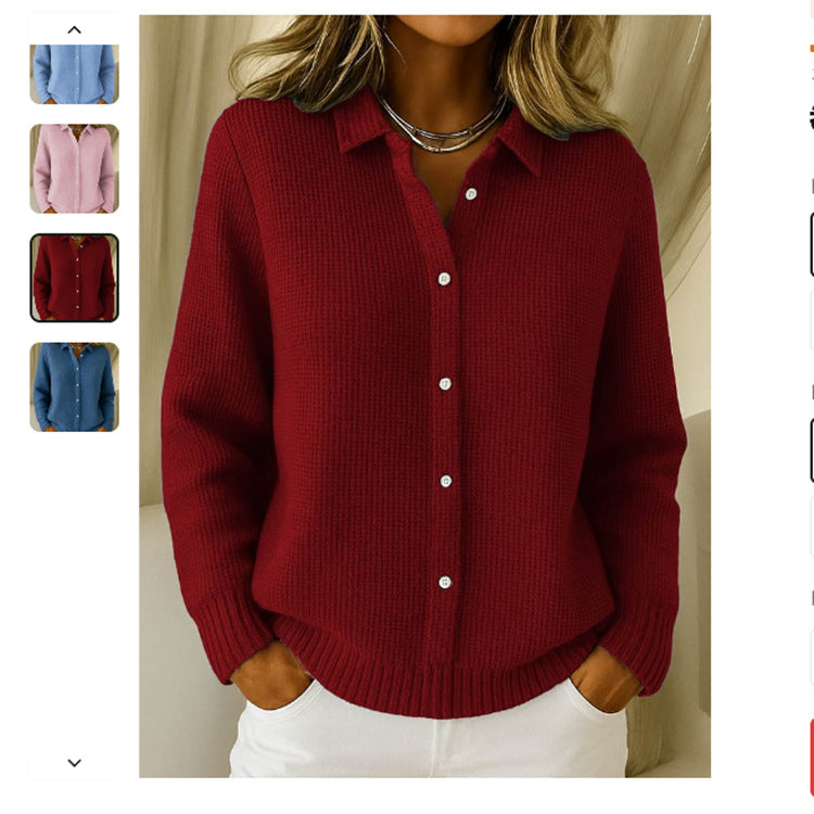 Women's Lapel Button Knit Cardigan Sweater (photo 5)