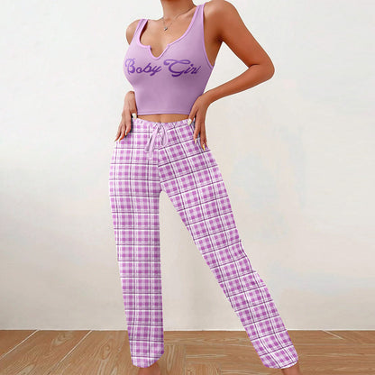 Women's Sleeveless Pajama Set with Plaid Pants (photo 7)