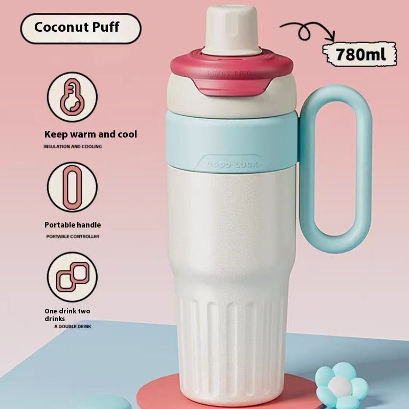 780 ml Stainless Steel Tumbler with Handle, Lid and Straw (photo 5)