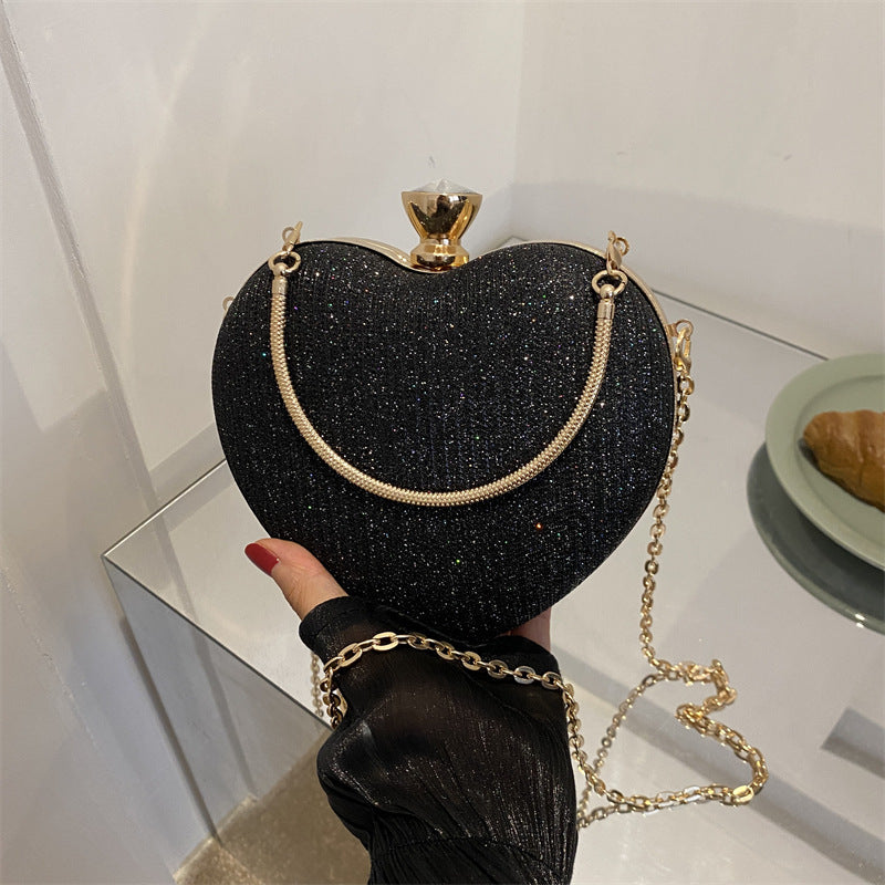 Shiny Heart-Shaped Evening Clutch with Chain (photo 5)