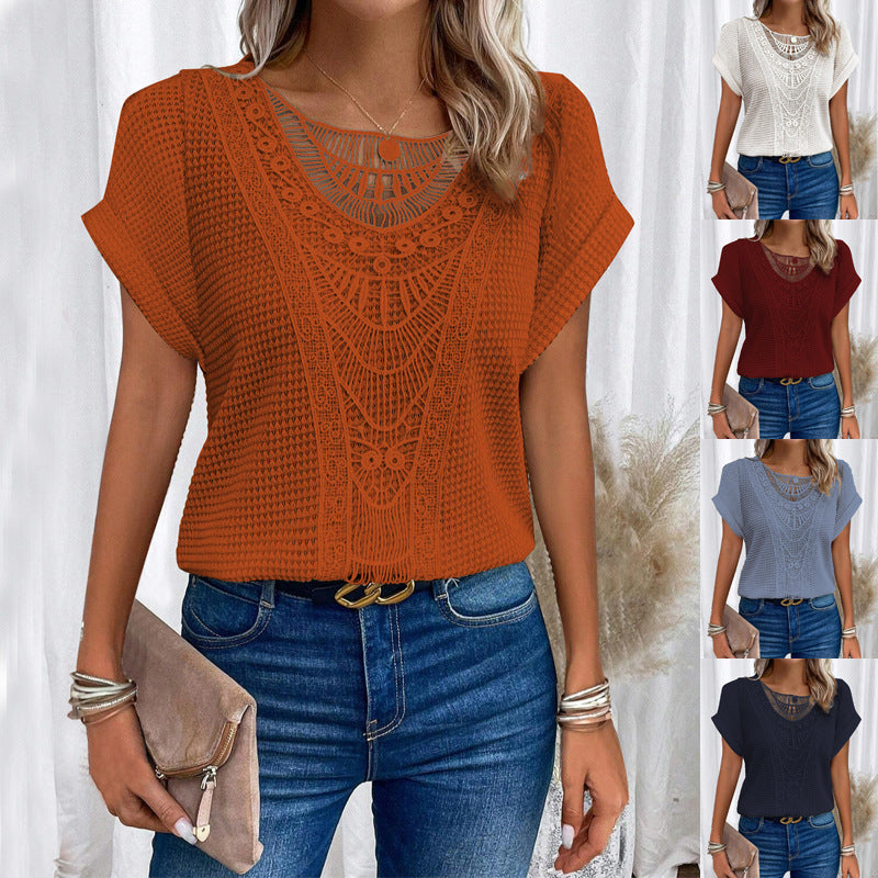 Women's Cut-Out Short-Sleeve Ethnic Style T-Shirt
