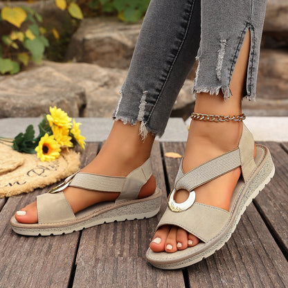 Women's Open-Toe Wedge Sandals with Elastic Strap (photo 4)