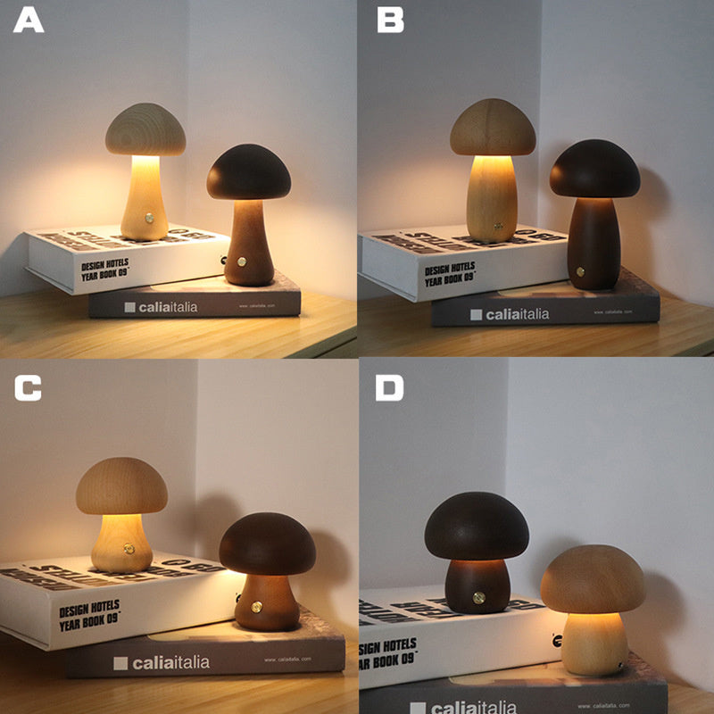 Wooden Mushroom LED Night Light with Touch Switch (photo 4)