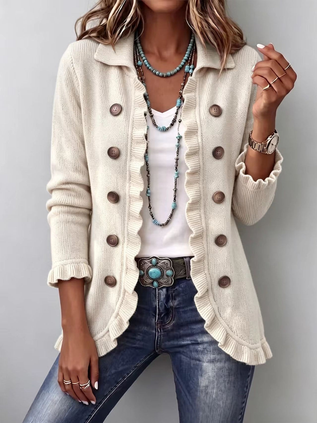 Women's Ruffled Button-Front Knit Cardigan (photo 13)