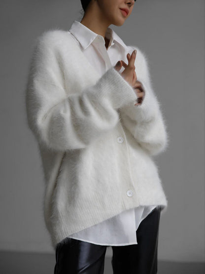 Women's Loose V-Neck Button Knit Cardigan (photo 7)