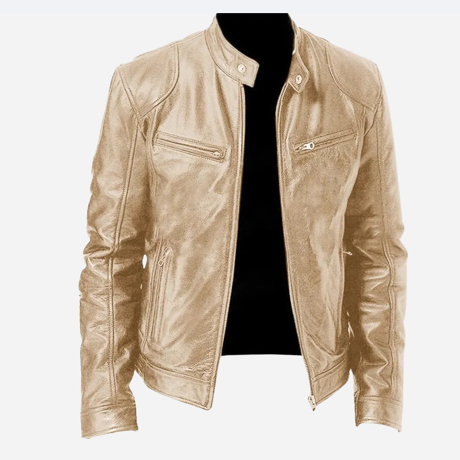 Men's PU Leather Zip-Up Stand-Collar Jacket (photo 10)
