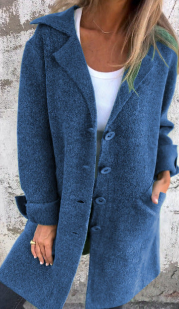 Women's Lapel Single-Breasted Mid-Length Coat with Pockets (photo 10)