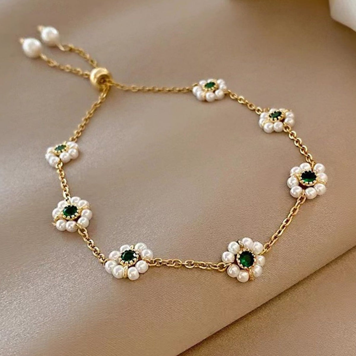Faux Pearl Flower Adjustable Bracelet (photo 5)