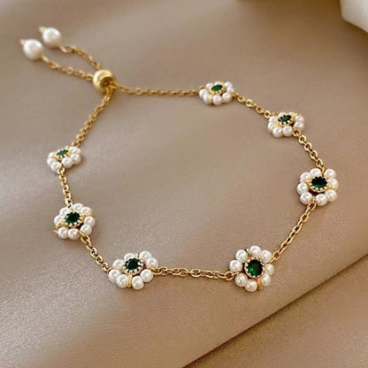 Faux Pearl Flower Adjustable Bracelet (photo 5)