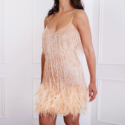 Women's Sequin Tassel V-Neck Strappy Mini Dress (photo 7)