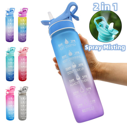 1 L Water Bottle with Spray Mist and Straw