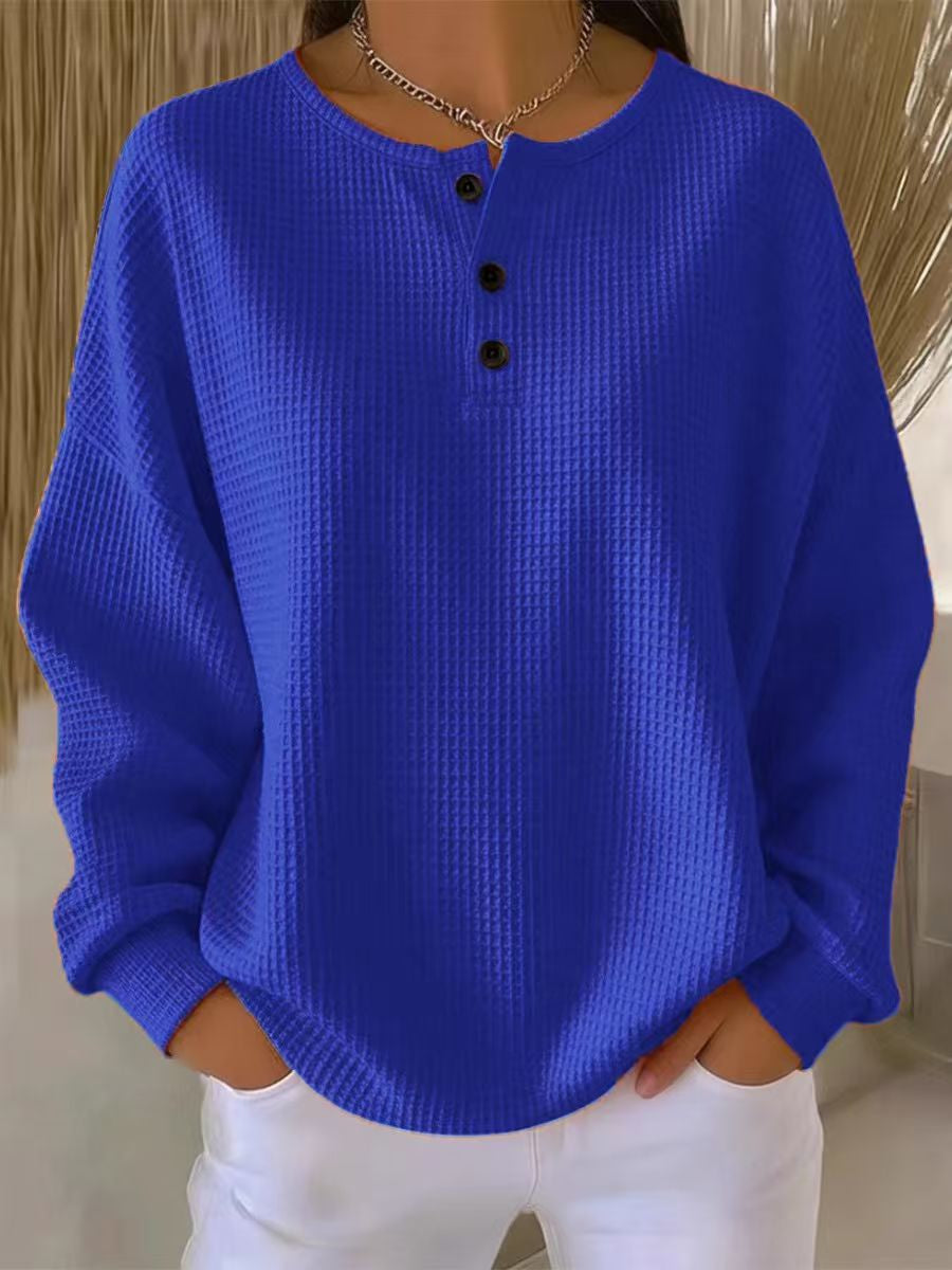 Women's Waffle Knit Long-Sleeve Button T-Shirt (photo 15)