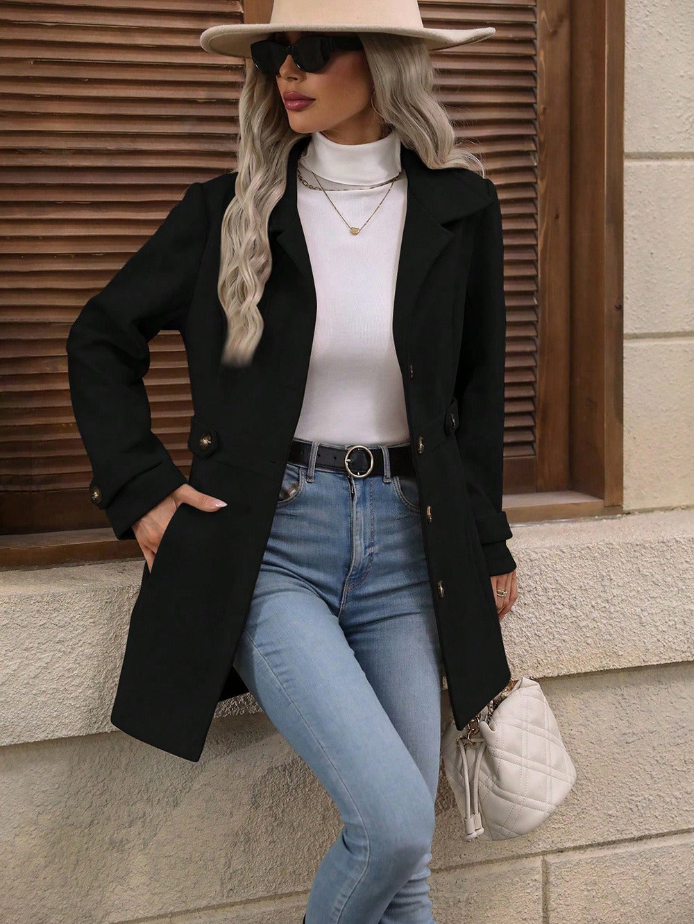 Women's Single-Breasted Lapel Mid-Length Coat (photo 10)