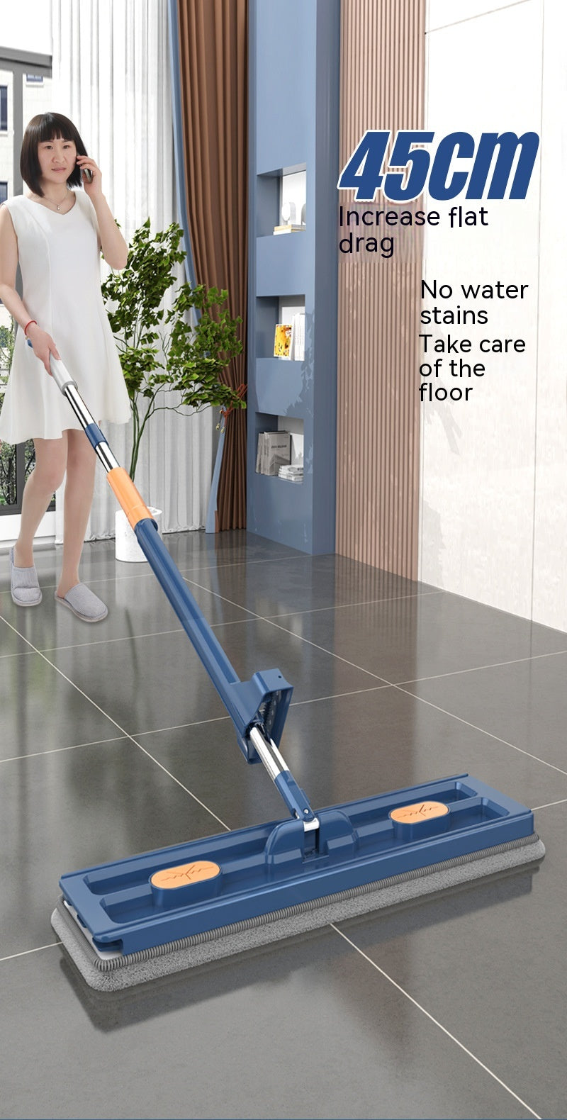 Large 360° Rotating Flat Mop with Stainless Steel Handle (photo 8)