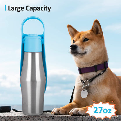 Portable Stainless Steel Dog Water Bottle with Leaf Bowl