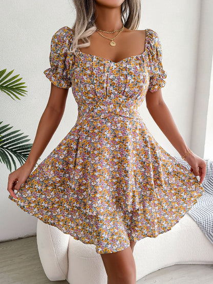 Women's Floral Short-Sleeve Ruffle Mini Dress (photo 13)