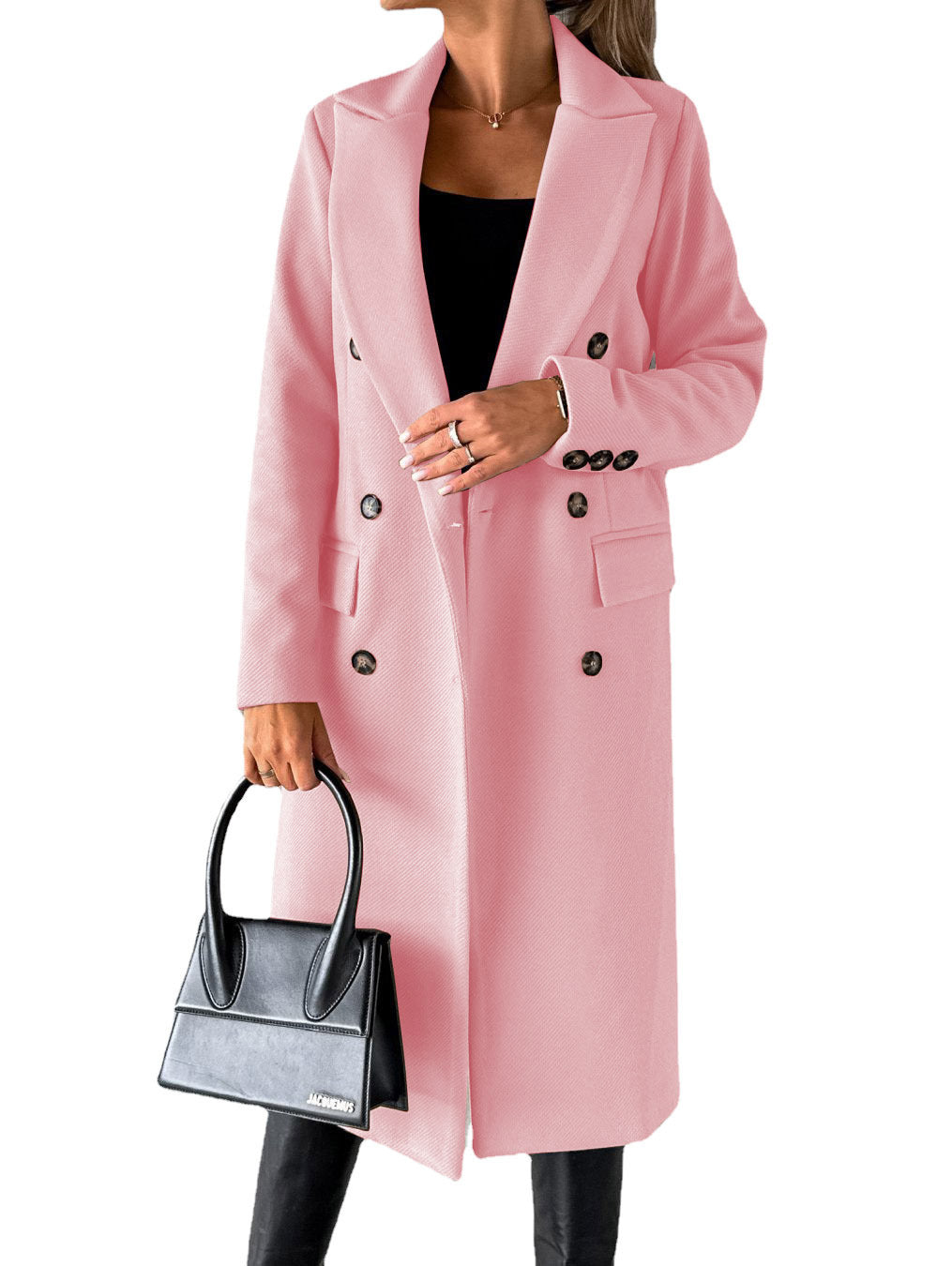 Women's Double-Breasted Lapel Slim Long Coat (photo 11)