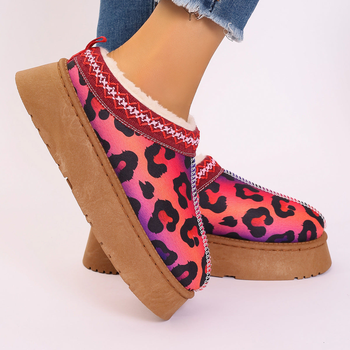 Women's Christmas Print Plush-Lined Slip-On Ankle Boots (photo 3)