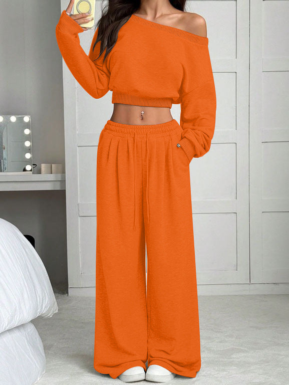Women's One-Shoulder Sweatshirt and Tie-Waist Trousers Set (photo 23)