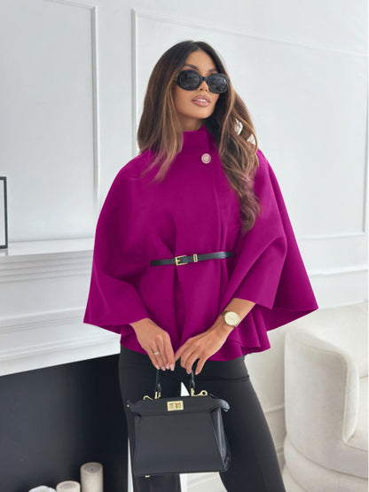 Women's Stand-Collar Batwing Cape Jacket with Belt (photo 20)
