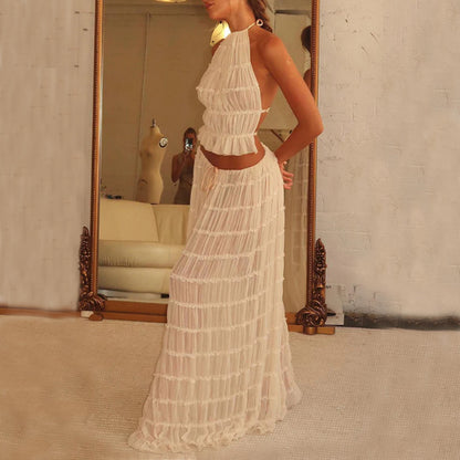 Women's Halter Crop Top and Pleated Maxi Skirt Set (photo 5)