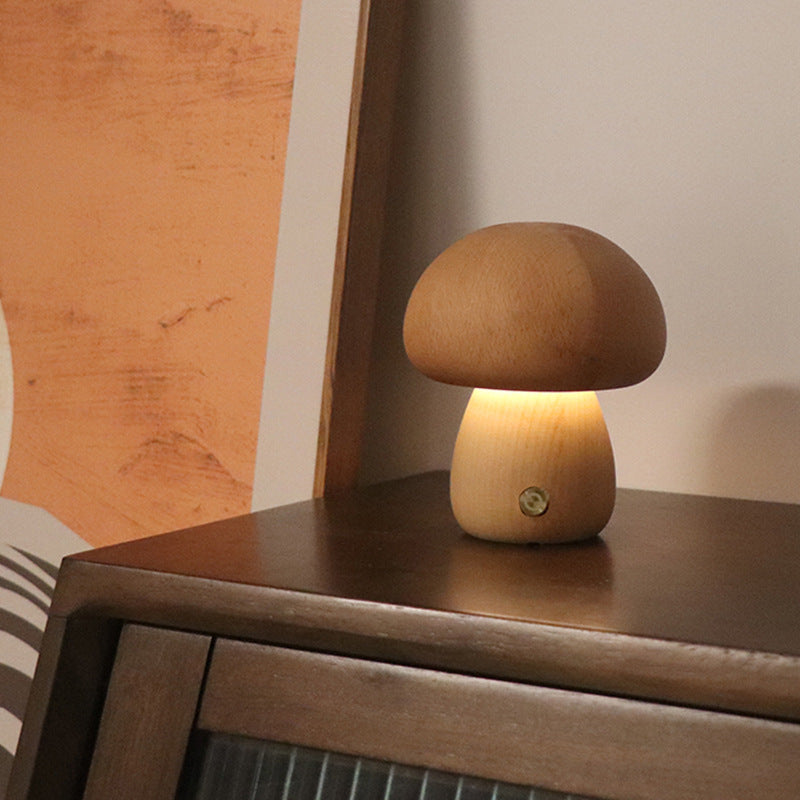 Wooden Mushroom LED Night Light with Touch Switch (photo 12)