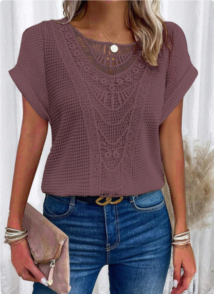 Women's Cut-Out Short-Sleeve Ethnic Style T-Shirt (photo 10)